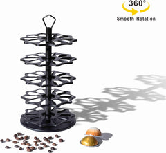 FlagShip 50 Vertuo Pods Carousel Holder Black Coffee Pod Holder 360° Rotating Rack Stand for Vertuoline Pods 5 Tier (50 Pods Capacity)