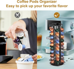 Coffee Pod Holder for Nespresso OriginalLine, Coffee Pod Storage Organizer 360 Degree Rotatable Coffee Capsules Carousel for Nespresso, Holds 60 Coffee Pods, for Home Bar Countertop