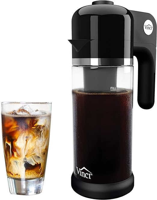 VINCI Express Cold Brew, Electric Cold Brew Coffee Maker in 5 minutes, 4 Brew Strength Settings & Cleaning Cycle, Easy to Use & Clean, Glass Carafe, Cold Brewer for Iced Coffee, 1.1 L Pitcher (37 oz)