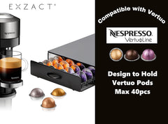 EXZACT Coffee Capsule Drawer Compatible with Vertuo Capsules Capacity 40 Pods Storage - Machine Stand 2-In-1 Matte Finish Top, Anti-Slip, Anti-Vibration Design - Pods Holder, Dispenser, Organiser