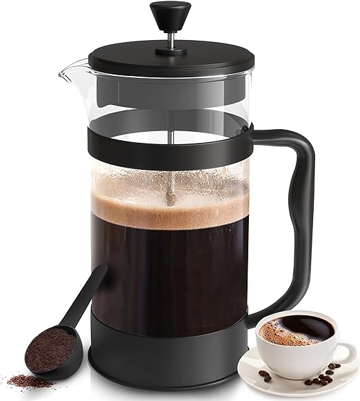 Utopia Kitchen Cafetera de prensa francesa de 34 onzas y 1 litro, tetera, prensas de café de viaje, cafetera de borosilicato espesada resistente al calor para acampada, regalos de viaje, color negro