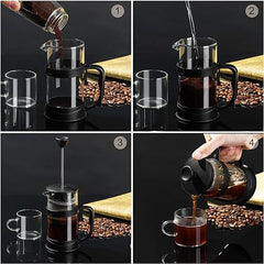 PARACITY Cafetera/té de prensa francesa, mini prensa de café/té para camping de filtro de acero inoxidable 304 y vidrio resistente al calor, cafetera de preparación fría de 11.8 oz para viajes y regalo en el hogar (negro)