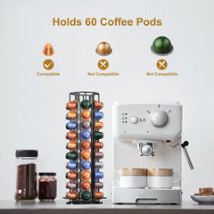 Coffee Pod Holder for Nespresso OriginalLine, Coffee Pod Storage Organizer 360 Degree Rotatable Coffee Capsules Carousel for Nespresso, Holds 60 Coffee Pods, for Home Bar Countertop