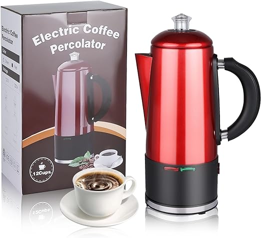 WerkWeit Electric Coffee Percolator 12 Cup Stainless Steel Percolator Coffee Maker with Cord-Less Server and Easy Pour Spout Quick Brew Percolator Coffee Pot 1.5L Capacity