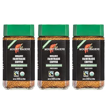 Mount Hagen 3.53oz Organic Freeze Dried Instant Decaf Coffee- 3 Pack | Eco-friendly Decaf Coffee Made From Organic Medium Roast Arabica Beans | Fair-Trade Instant Coffee Decaffeinated [3x 3.53oz Jar]