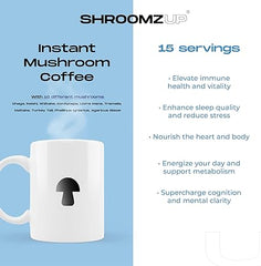 Shroomzup Mushroom Coffee Instant with 10 Mushrooms - 15 Pack with Reishi, Chaga, Turkey Tail, Cordyceps, Lion's Mane, Shiitake, Maitake Mushrooms - Arabica and Robusta Instant Coffee Vegan for Focus Visit the Shroomzup Store