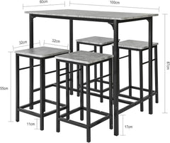 5 Pieces Dining Set for 4, Dining Table with 4 Stools, Home Kitchen Breakfast Table, Bar Table Set, Bar Table with 4 Bar Stools, Kitchen Counter with Bar Chairs, Gray OGT11-HG