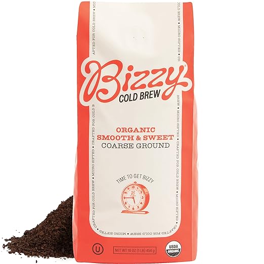 Bizzy Organic Cold Brew Coffee | Smooth & Sweet Blend | Coarse Ground Coffee | Micro Sifted | Specialty Grade | 100% Arabica | 1 LB