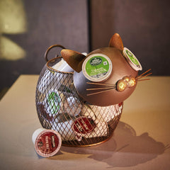 Cat K Cup Holder Metal Novelty Cat Coffee Pod Canister Large Capacity Basket Coffee Organizer for Kitchen Office and Coffee Bar