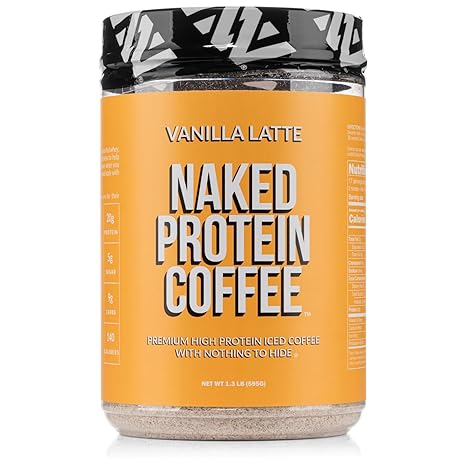 NAKED Vanilla Latte Protein Coffee - Premium Instant Coffee - Protein Shake, Iced Coffee, Protein Drinks, Delicious Keto Friendly and Gluten Free, 17 Servings