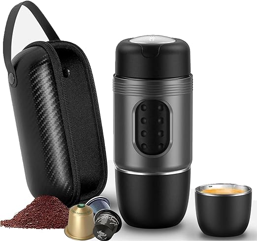 STARESSO Mini Travel Coffee Maker,2IN1 Portable Espresso Machine,Extra Small Manually Operated Compatible Nespresso Capsules and Ground Coffee,Travel Gadgets Perfect for Travel,Camping,Hiking