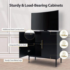 Modern Storage Cabinet, Free Standing Buffet Cabinet, Black Sideboard and Buffet Storage, Wood Accent Cabinet for Living Room, Hallway, Entryway, Dining Room, Bedroom (1, Black)