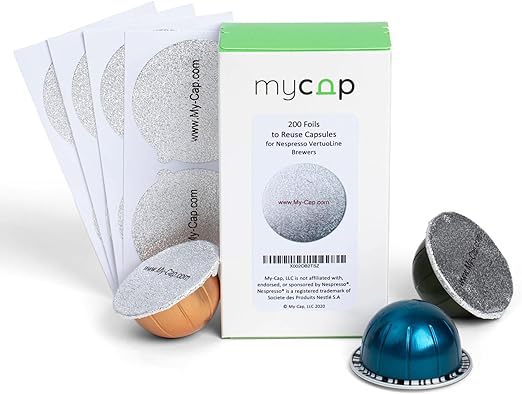 My-Cap 200 Foil Seals for Nespresso Vertuo Pods - Foil Lids to Reuse Nespresso VertuoLine Capsules - Aluminum Lids Seals Foil - Reuse your Nespresso Coffee Capsules (Pack of 200)