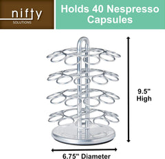 Nifty Nespresso Original Line Capsule Carousel – 40 Coffee Pod Storage Holder, Spins 360-Degrees, Lazy Susan Platform, Modern Chrome Design, Home or Office Kitchen Counter Organizer