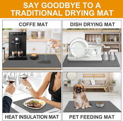 Dish Drying Mats for Kitchen Counter Coffee Mat Under Sink Mats for Kitchen Waterproof Dish Mat Drying Kitchen Mat Bar Mats for Countertop Coffee Bar Accessories (Deep Gray, 12"*14.5")