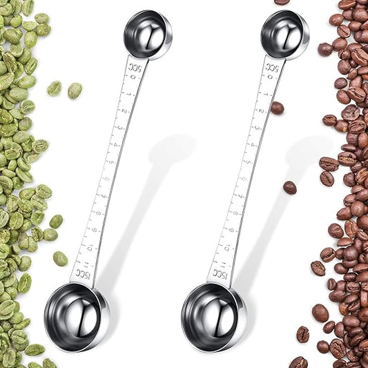 2 Pieces Coffee Scoops with Mark, 1 Tablespoon and 1 Teaspoon Stainless Steel Coffee Measuring Scoop for Ground Coffee, Coffee Brewing, Tea, Sugar and Milk, 5 ml and 15 ml