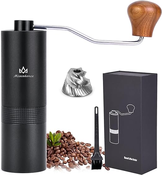 Miscedence Manual Coffee Grinder Stainless Steel Conical Burr Coffee Grinder Manual with Adjustable Setting ，Double Bearing Positioning ，portable Hand Coffee Grinder Gift, Perfect for Camping (004)