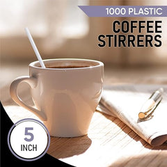 1000 Plastic Coffee Stirrers, 5-Inch Cocktail Straws and Stir Sticks for Coffee Bar and Restaurants, Made in USA (White)