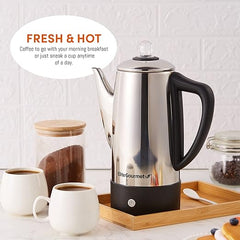 Elite Gourmet EC812 Electric 12-Cup Coffee Percolator with Keep Warm, Clear Brew Progress Knob Cool-Touch Handle Cord-less Serve, Stainless Steel