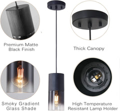 2-Pack Black Pendant Light Fixtures, Adjustable Modern Pendant Lights for Kitchen Island, Industrial Glass Pendant Lights for Dining Table Hallway Bedroom Living Room