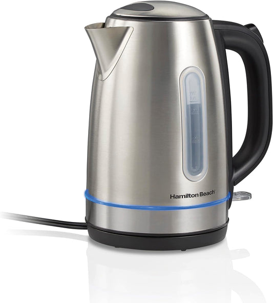 Electric Tea Kettle, Water Boiler & Heater, 1.7 Liter, Cordless Serving, 1500 Watts for Fast Boiling, Auto-Shutoff and Boil-Dry Protection, Stainless Steel with LED Light Ring (41037)