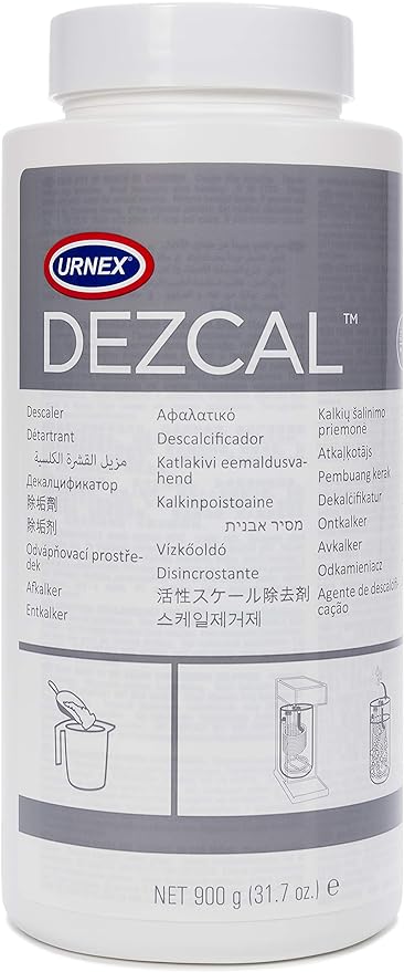 Urnex Dezcal Coffee and Espresso Machine Descaler Activated Scale Remover - 900g Bottle - Fast Effective Descaling Of Boilers and Heating Elements Faucets Spray Heads Milk Systems