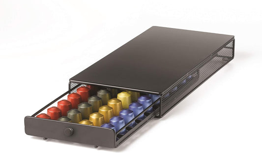 Nifty Small Nespresso Original Line Capsule Drawer – Black, 40 Capsule Pod Pack Holder, Non-Rolling Sliding Drawer, Under Coffee Pot Storage, Home Kitchen Counter Organizer