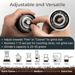 Manual Coffee Grinder by Alpaca Ventures - Stainless Steel Conical Burr Coffee Grinder Manual with Adjustable Setting Double Bearing Hand Espresso Grinder Perfect for Home, Office, and Camping