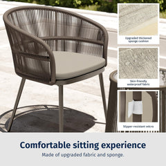 Patio Furniture Set, 3-Piece Outside Bistro Set Handwoven Rattan Wicker Chairs with Waterproof Cushions, Tempered Glass Table, Outdoor Conversation Set for Porch, Coffee & Beige