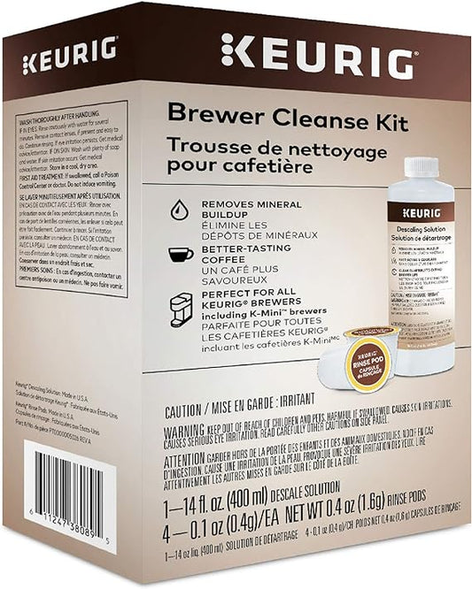 Keurig Brewer Cleanse Kit For Maintenance Includes Descaling Solution & Rinse Pods, Compatible with Keurig Classic/1.0 & 2.0 K-Cup Pod Coffee Makers, 4 Count