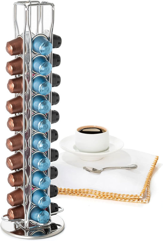 Mixpresso Capsule Spinning Carousel Holder I 360 Degree Rotatable Coffee Capsules Holder Rack I Solid Base | Holds 40 Coffee Pods Easy Access, Espresso Pod Holder For Home & Office