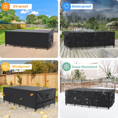 Patio Furniture Covers, Outdoor Furniture Covers Waterproof, Tear-Resistant Patio Table and Chair Set Cover with Upgraded Fastener Windproof Buckle Straps, Heavy Duty, 90"L× 62"W×28"H, Black