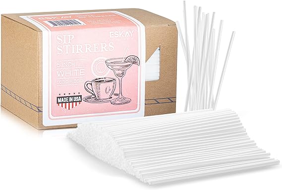 1000 Plastic Coffee Stirrers, 5-Inch Cocktail Straws and Stir Sticks for Coffee Bar and Restaurants, Made in USA (White)