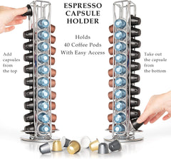 Mixpresso Capsule Spinning Carousel Holder I 360 Degree Rotatable Coffee Capsules Holder Rack I Solid Base | Holds 40 Coffee Pods Easy Access, Espresso Pod Holder For Home & Office