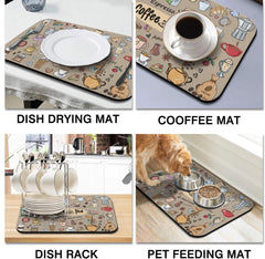 Coffee Bar Mat Accessories for Countertop Super Absorbent Anti-Slip Silicone Dish Drying Mats for Kitchen Counter Draining Pad Decor Gift Fit Coffee Maker Coffee Pot Espresso Machine 19inx12in