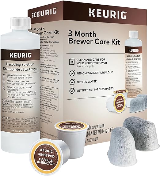 Keurig 3-Month Brewer Maintenance Kit Includes Descaling Solution, Water Filter Cartridges & Rinse Pods, Compatible Classic/1.0 & 2.0 K-Cup Coffee Makers, 7 Count