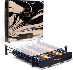 Peak Coffee Nespresso Vertuo Capsules Holder - Drawer Tray for 45 Vertuoline & Bartesian Capsules - Tempered Glass - Capsule Storage - Designed for Nespresso Accessories - Pods Organizer