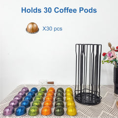 Coffee Pod Holder for Nespresso Vertuoline, Nespresso Vertuo Pods Holder Carousel Stand Storage, 360-Degree Spining Nespresso Vertuoline Pods Organizer, Metal Black - Holds 30 Pods