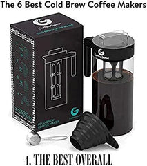 Coffee Gator Cold Brew Coffee Maker - 47 oz Iced Tea and Cold Brew Maker and Pitcher w/Glass Carafe, Filter, Funnel & Measuring Scoop - Black