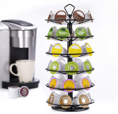 FlagShip 42 K cup Carousel for Keurig Pod Holder Stand Coffee Pod Holder for K-cup Pods 6 Tier Black