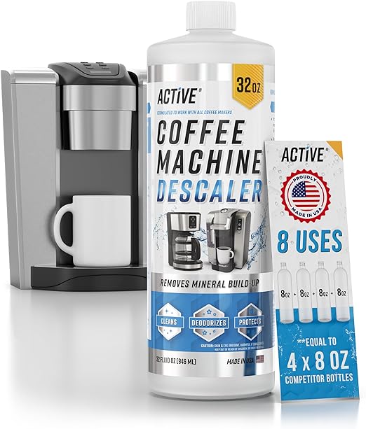 Coffee Machine Descaler Descaling Solution - 32oz (8 Uses) Compatible with Keurig, Nespresso, Breville, Delonghi, Jura, Ninja - Espresso Coffee Maker Cleaner, Coffee Pot Cleaning Limescale Remover