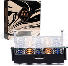 Peak Coffee Nespresso Vertuo Capsules Holder - Drawer Tray for 45 Vertuoline & Bartesian Capsules - Tempered Glass - Capsule Storage - Designed for Nespresso Accessories - Pods Organizer