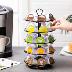 FlagShip for Keurig Pod Holder K cup Carousel Coffee Pod Holder Stand Black Metal 5 Tier 35 Pods