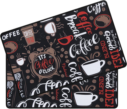 SHACOS Coffee Mat 2pcs 12x19 Coffee Bar Mat Absorbent Non Slip Coffee Mat for Countertops Coffee Bar Accessories Coffee Dish Drying Mat for Coffee Station Waterproof, Black