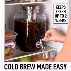 Zulay Kitchen 1 Gallon Cold Brew Coffee Maker with EXTRA-THICK Glass Carafe & Stainless Steel Mesh Filter - Premium Iced Coffee Maker, Cold Brew Pitcher & Tea Infuser (Silver)