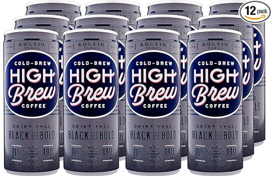 HIGH Brew Coffee Cold Brew Coffee + Protein, Black And Bold, 8 Oz Can, 12/pack