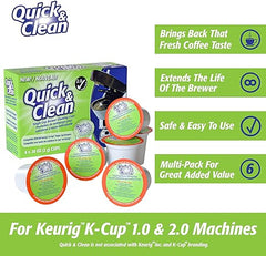 Quick & Clean [6-Pack] Keurig Cleaning Pods - K Cup Cleaner Pod For Keurig - 2.0 Coffee Machine Compatible, Removes Stains, Non-Toxic and Eco-Friendly