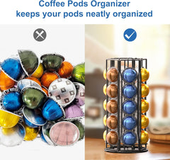 Coffee Pod Holder for Nespresso Vertuoline, Nespresso Vertuo Pods Holder Carousel Stand Storage, 360-Degree Spining Nespresso Vertuoline Pods Organizer, Metal Black - Holds 30 Pods