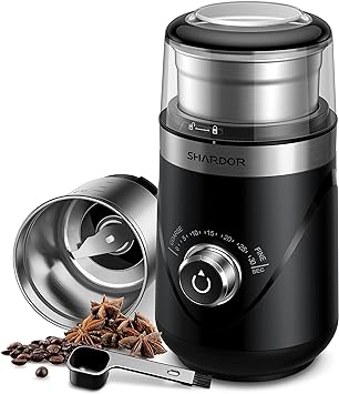 SHARDOR Molinillo de café ajustable eléctrico, molinillo de especias, molinillo de café en grano, molinillo de espresso con 1 cuenco extraíble de acero inoxidable, negro