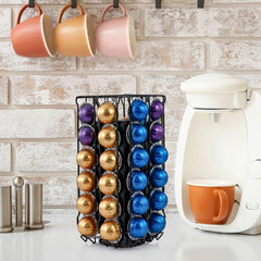 MyGift Modern Black Metal Wire 360 Degree Rotating Carousel Coffee Espresso Capsule Pod and Sleeve Dispenser Organizer Stand Holder, Compatible with Vertuoline Pods, Holds 48 Capsules